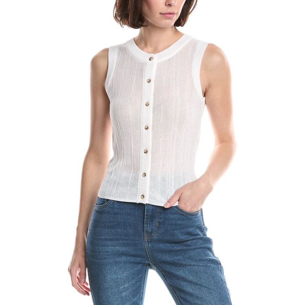 Kenneth Cole Womens  Variegated Rib Crop Blouse, White